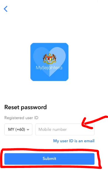 Reset Password Mysejahtera via OTP SMS