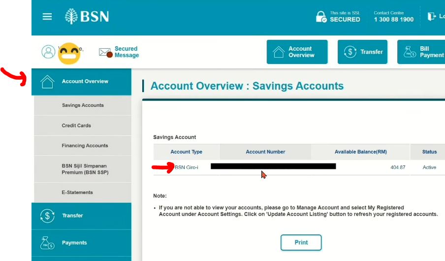 Cara Dapatkan Resit Transfer BSN via Online Banking Portal