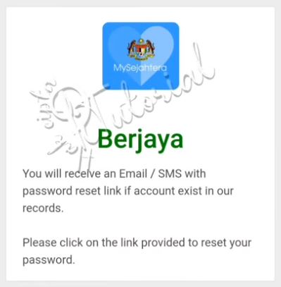 Cara Reset Password MySejahtera SMS via Internet Apps
