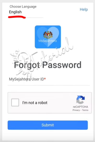 Cara Reset Password MySejahtera SMS via Online Apps