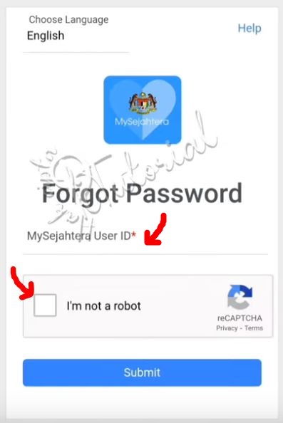 Cara Reset Password MySejahtera SMS via Online Portal