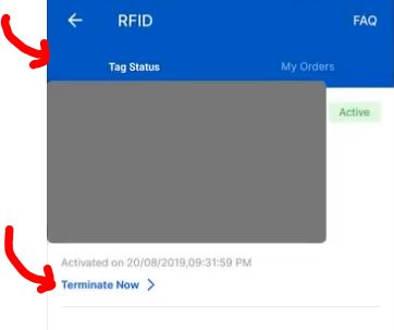 Cara Terminate Touch N Go RFID via App